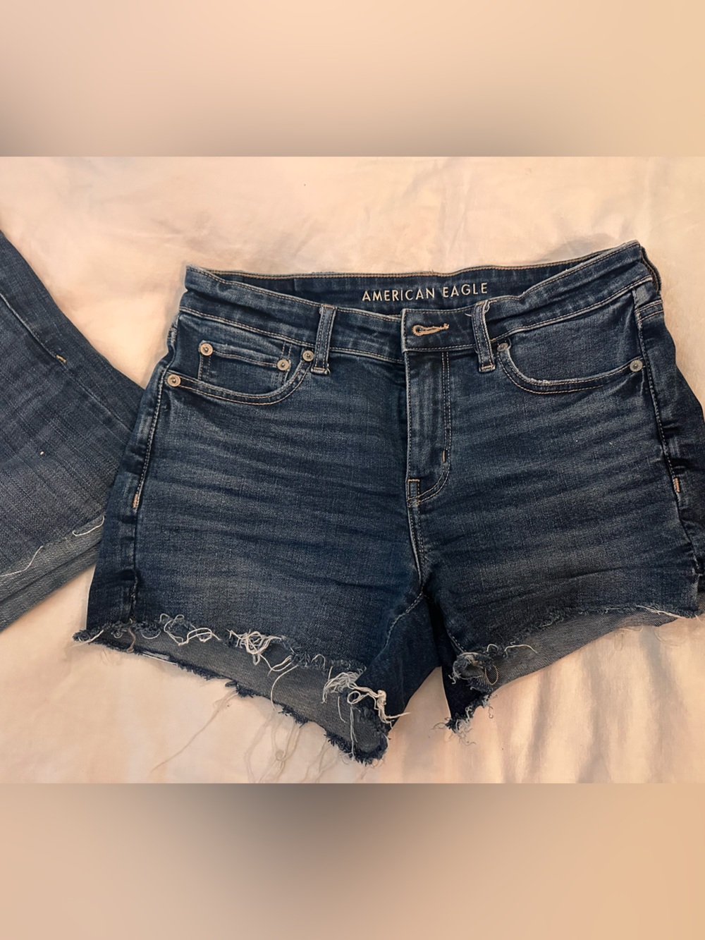 American Eagle Outfitters Blue Frayed Hem Denim Shorts